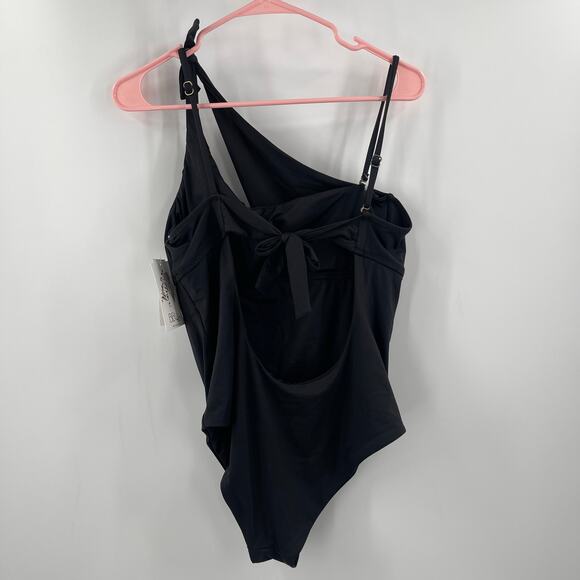 BECCA Swimsuit Size Large One Piece Asymmetrical Cutout Black NWT Removable Cups - Picture 4 of 16